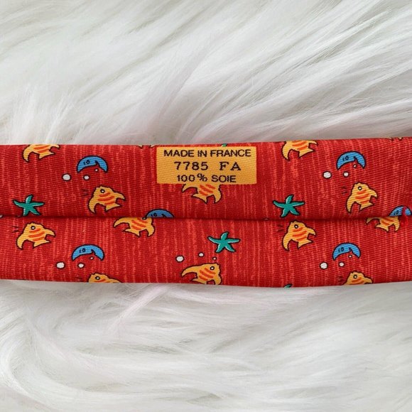 Hermes Paris - Brick red heather Moon Starfish & Fish print silk necktie - Picture 5 of 5